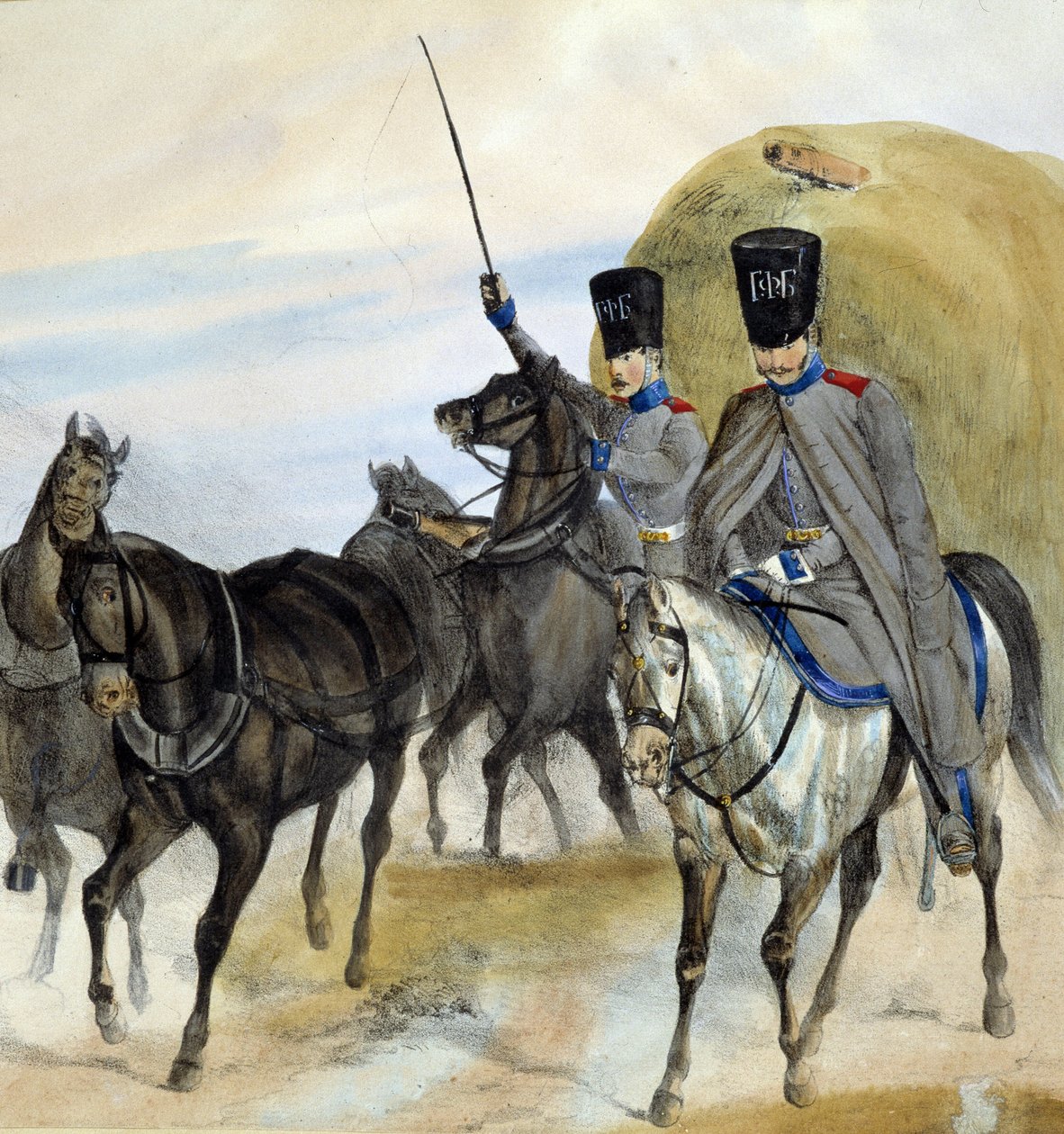 Cossacos russos - desenho, deb. Século XIX de Unknown artist