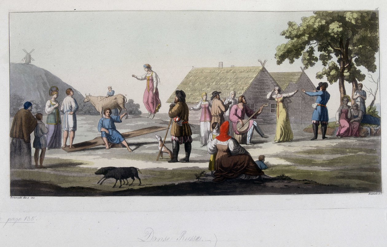 Dança e teatro russo. Em "The old and modern costume" 1819-1820, de Ferrario. de Unknown artist