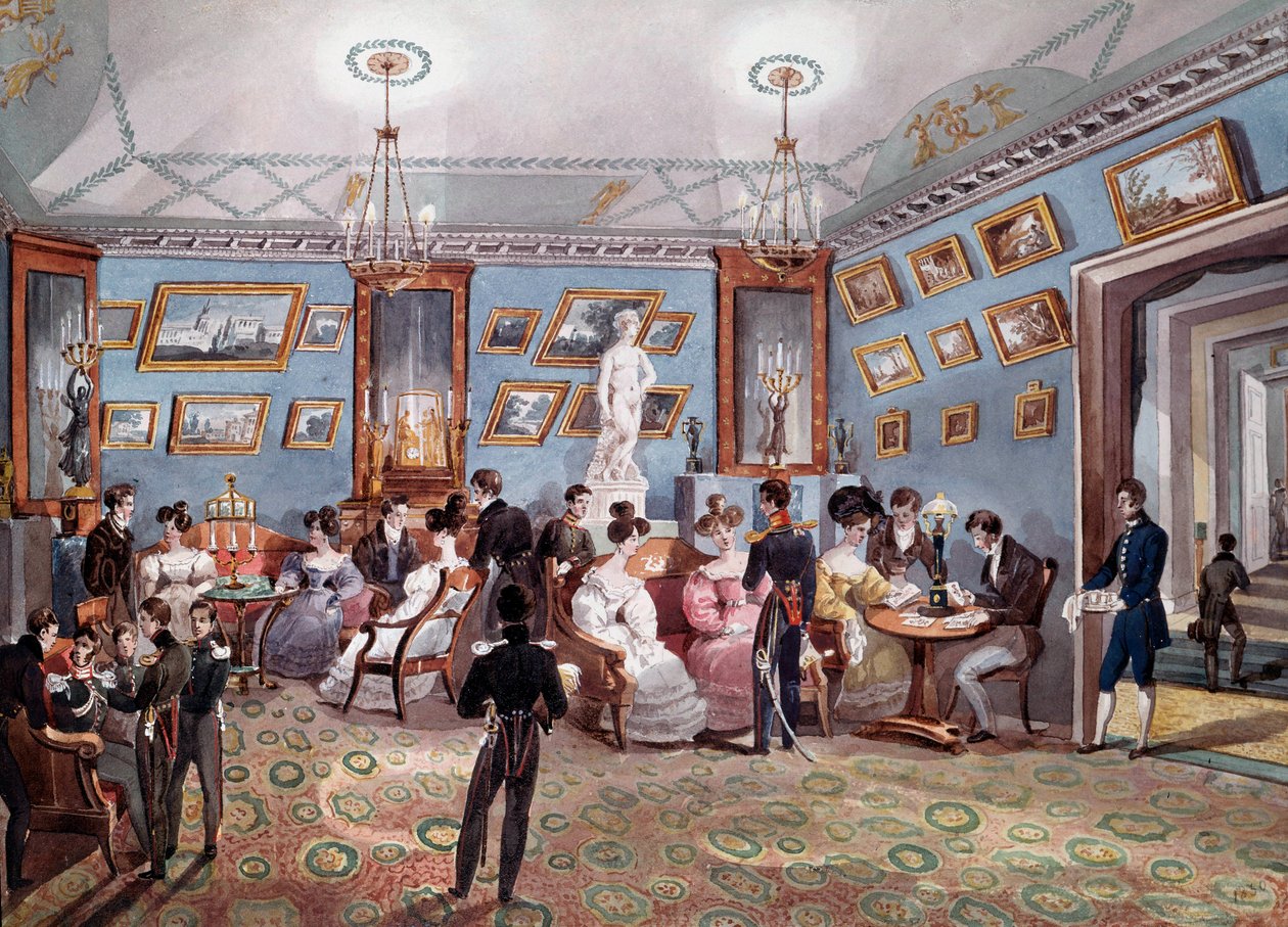 Sociedade russa: uma feira social em São Petersburgo. Litografia por volta de 1830. Saint Pertersburg, Biblioteca Hermitage de Unknown artist