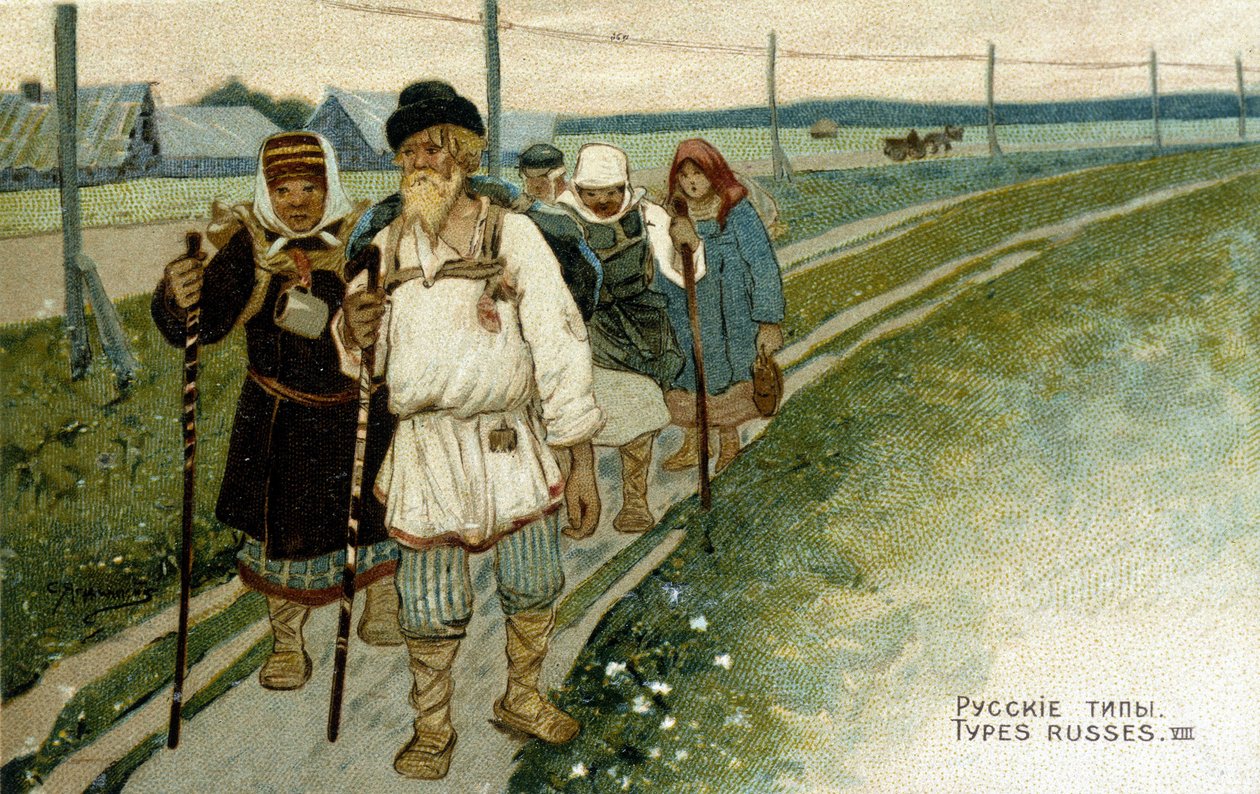 Viajantes russos a pé, no século XIX. de Unknown artist