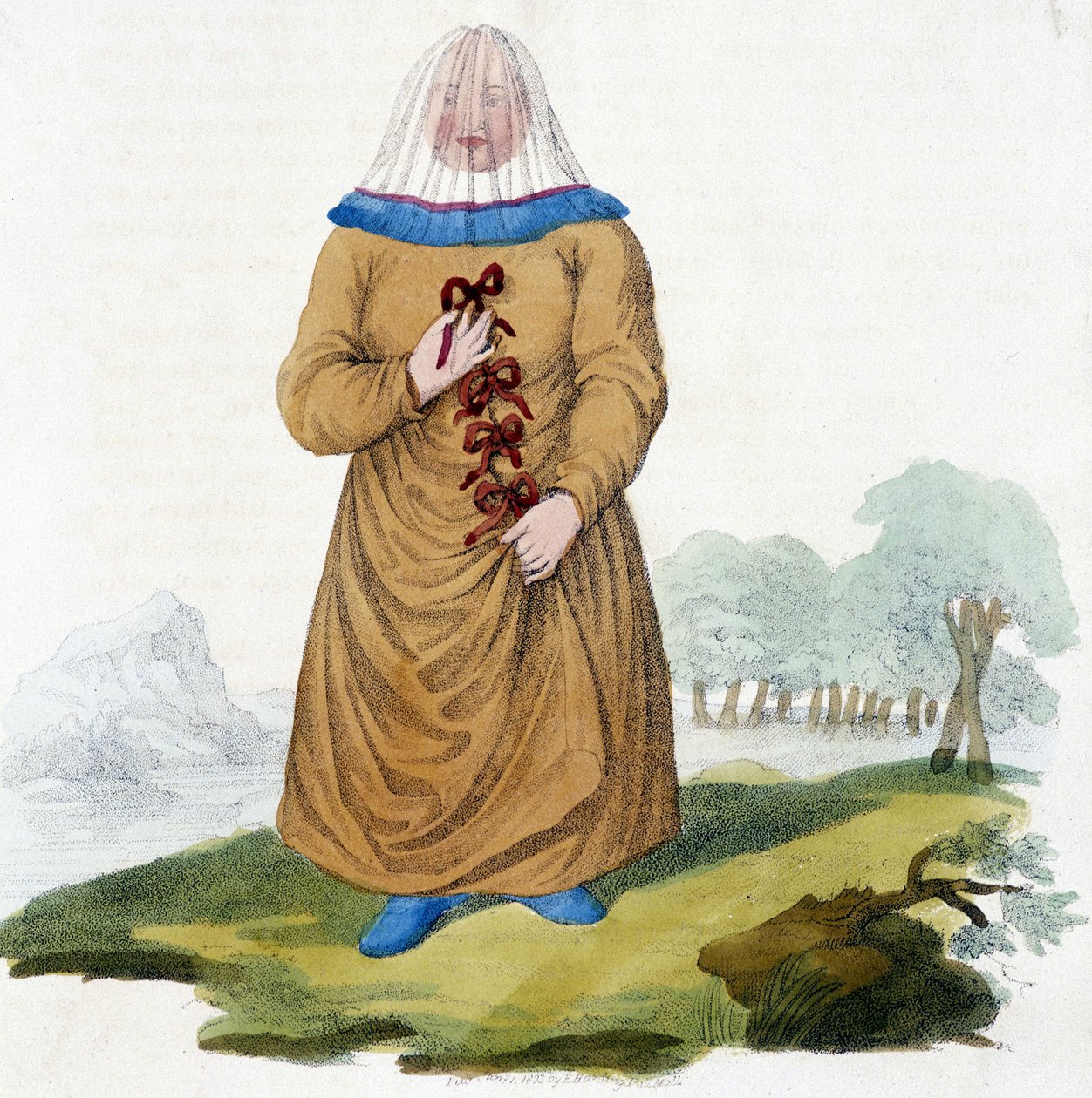 Mulher russa de uma tribo Ostiak em traje tradicional (Khanty ou Khante: caçadores paleosiberianos, estabelecidos na área florestal do vale do Ob médio). de Unknown artist