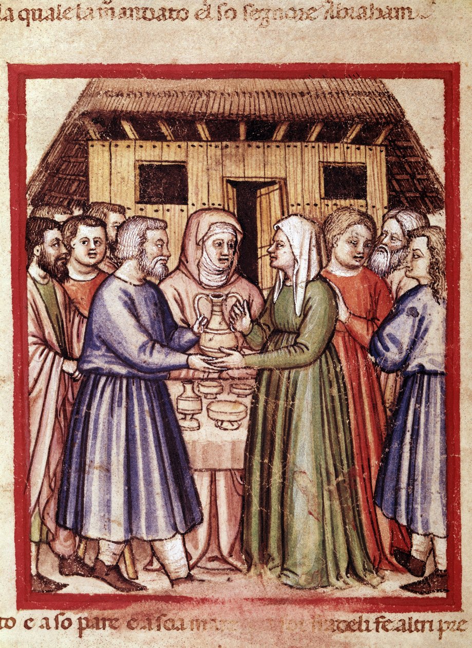 O casamento da Ruth. Miniatura do códice 212 (ou códice padovano ou Bíblia de Pádua) 1390-1400 Rovigo, Accademia dei Concordi de Unknown artist