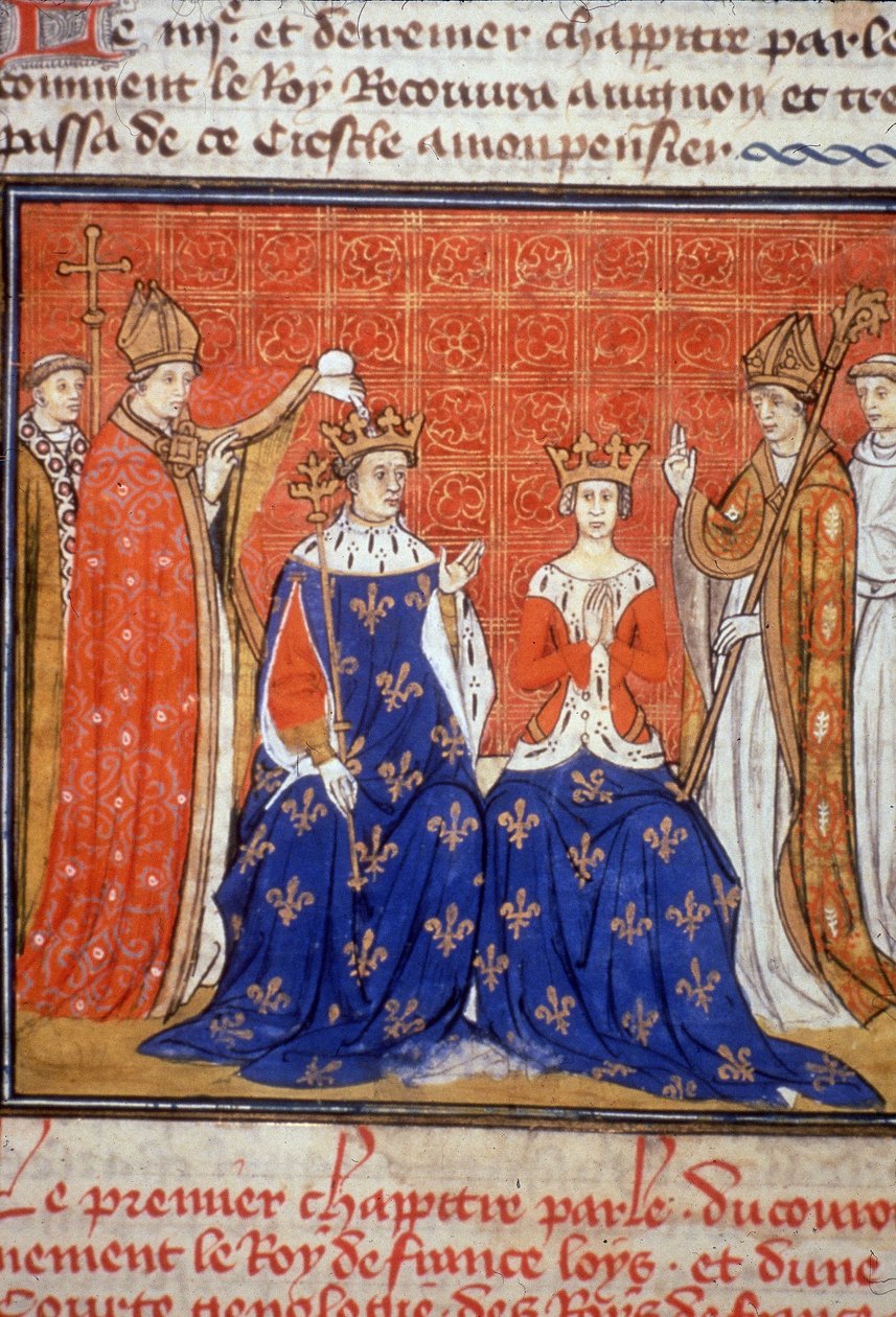Sacre of Louis VIII e Blanche de Castile - Miniatura da Idade Média (ref. 512, 345v) Pedido de autorização para a Biblioteca Municipal de Toulouse (tel: 05 62 27 66 66) de Unknown artist