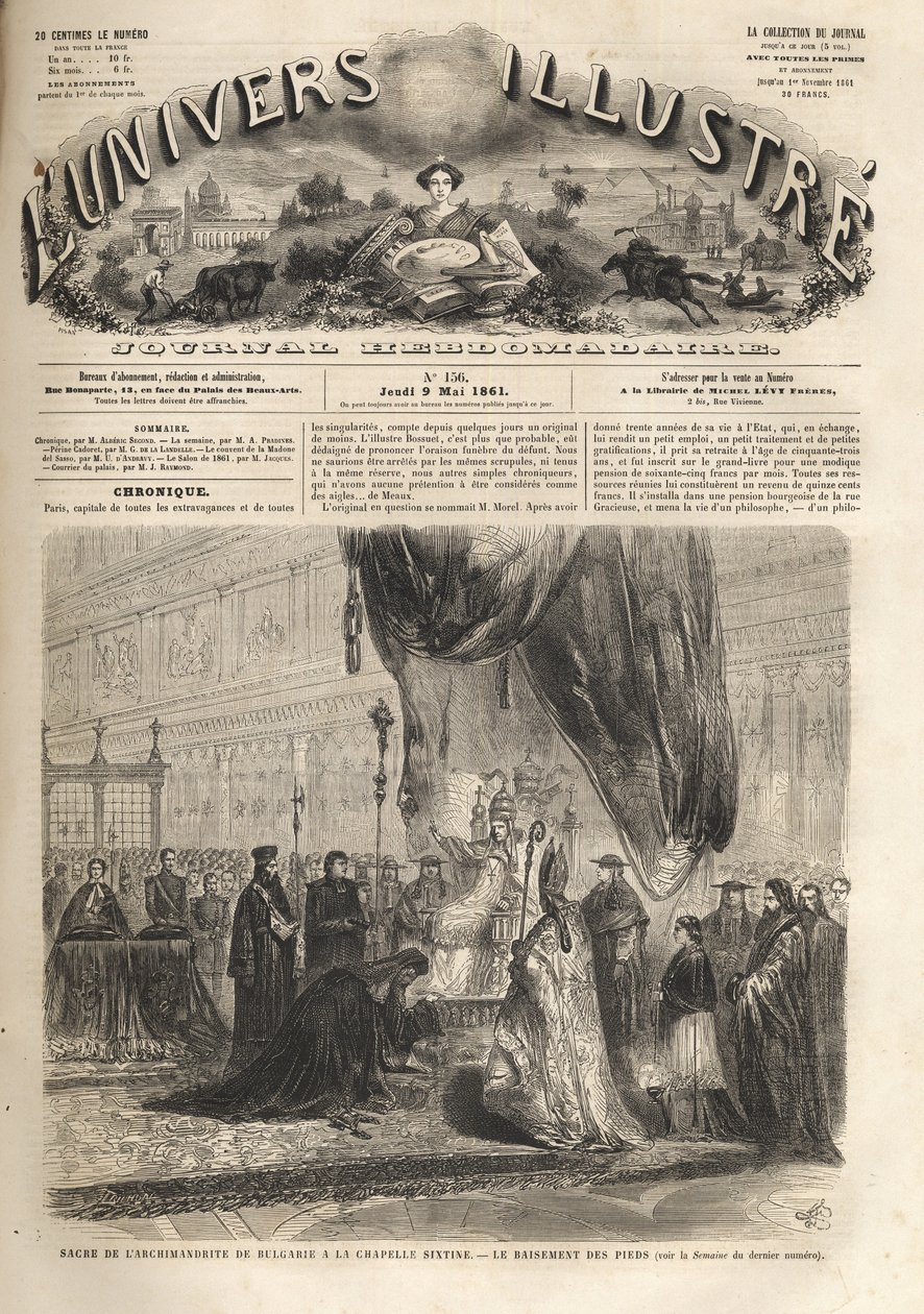 Sagrado Arquimandrita da Bulgária na Capela Sistina em Roma pelo Papa Pio IX 1861 - O Universo Ilustre em 1861 - de Unknown artist