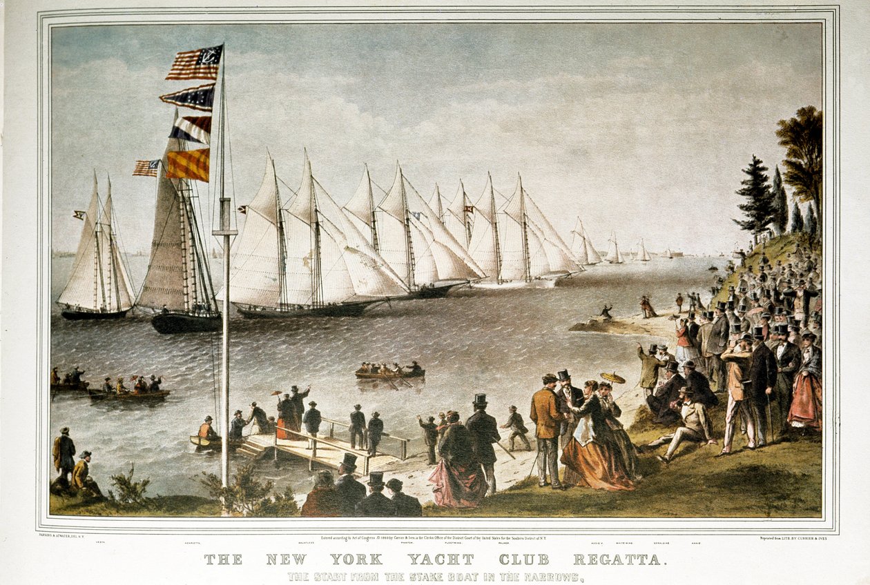 Barco à vela regate no New York Yacht Club em 1844 (estampa do século 19) de Unknown artist