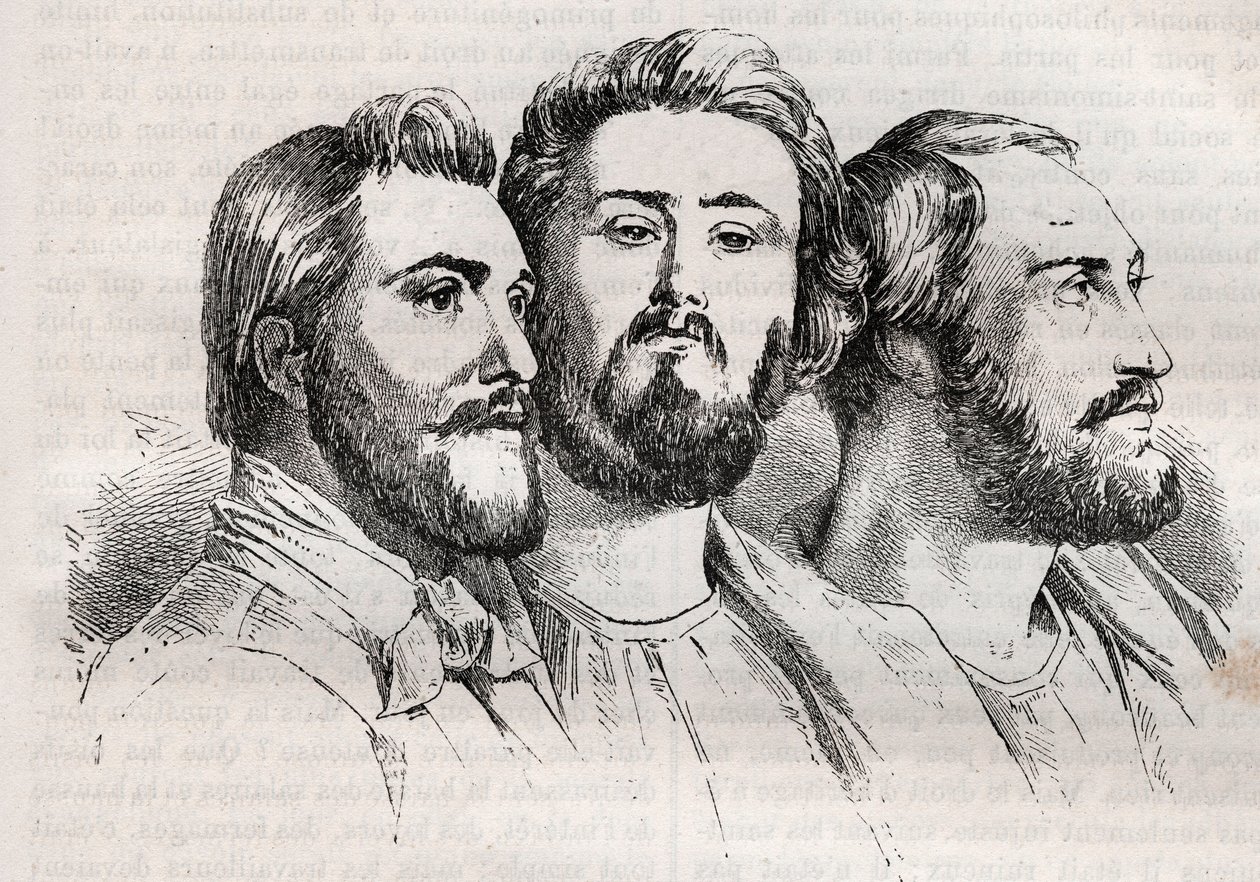 Saint-Simonianism - Saint-Simonianism - Saint Simonians - Charles Duveyrier (1803-1866) - Emile Barrault (1799-1869) - Michel Chevalier (1806-1879 - Gravura de 1882 em "Histoire de dix ans: 1830-1840" Louis-Blanc (1811-1882) de Unknown artist