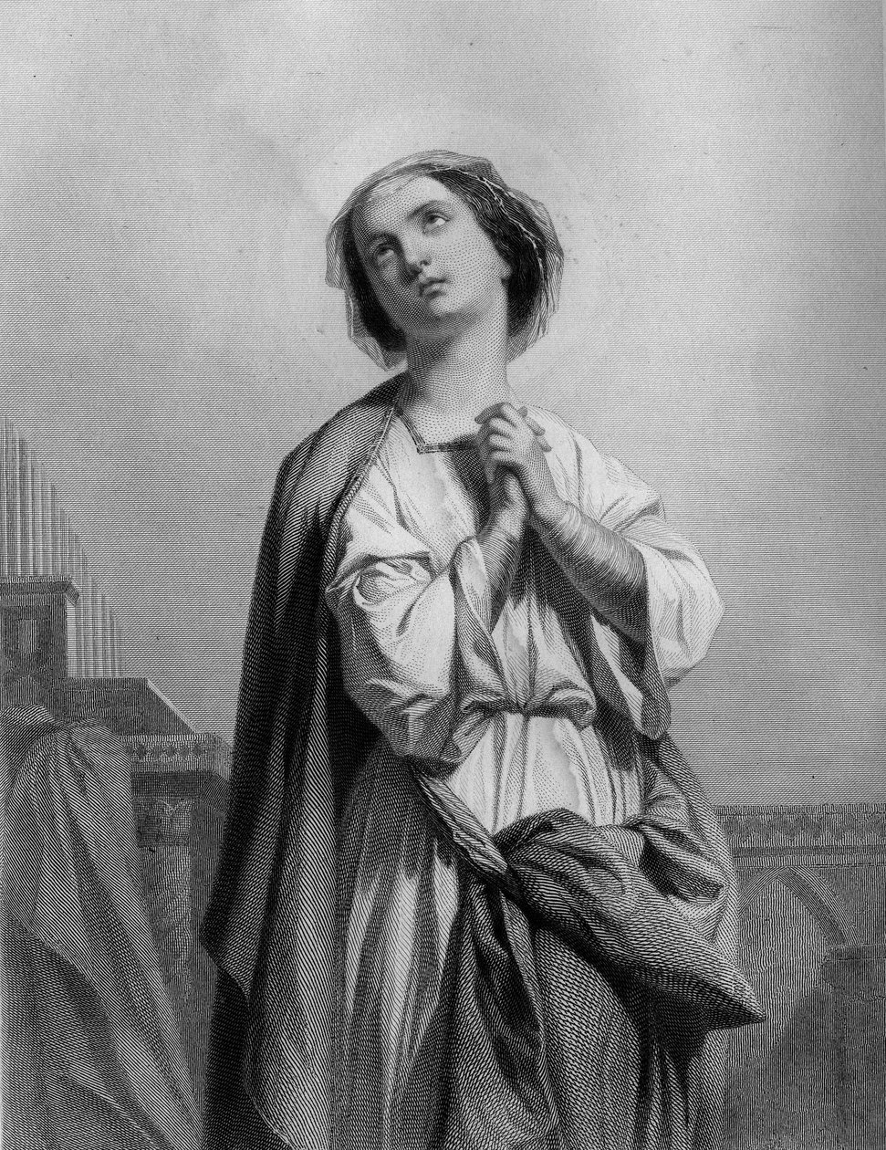 Santa Virgem Cecile e Martírio, Decapitada em Roma (232) - em A Santa Mulher". 1852.” de Unknown artist