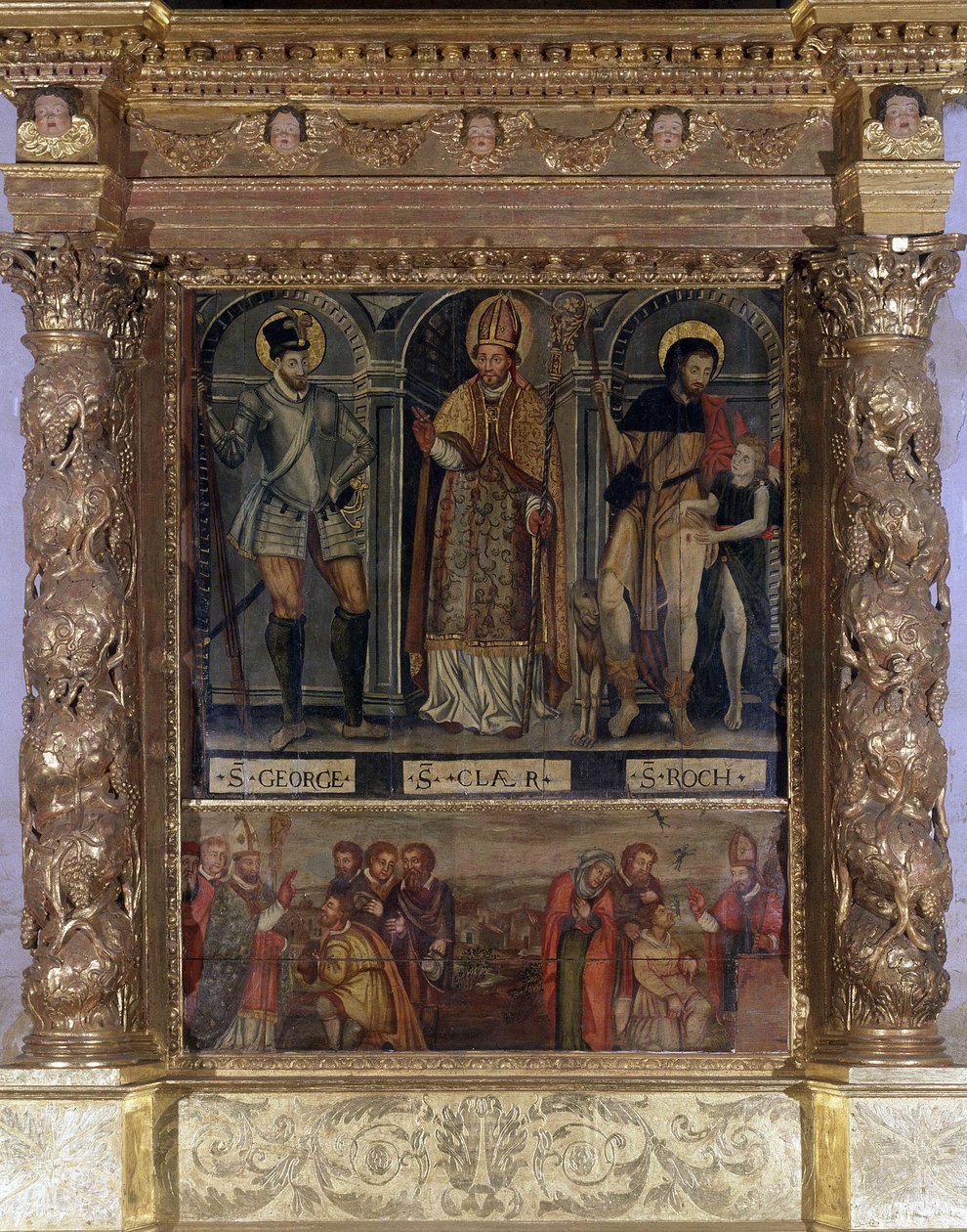 Santa Clara ou Altar de São Roch: São Roch e o Botão da Peste e São Jorge à moda de Henrique III - Igreja de Nossa Senhora da Assunção de Rognes de Unknown artist