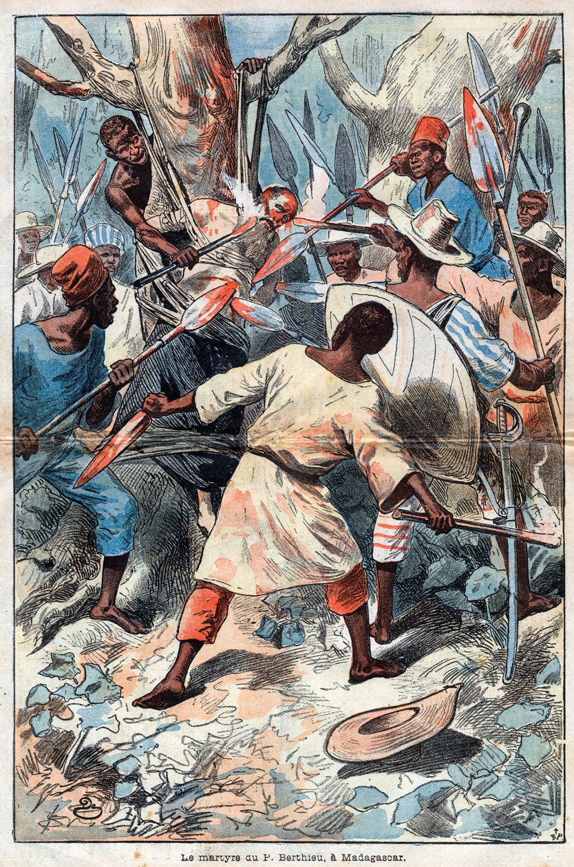 Santo Padre Jacques Berthieu primeiro mártir de Madagascar - O mártir de Jacques Berthieu (1838-1896) (São Jacques Berthieu) Missionário jesuíta em Madagascar - Foi o primeiro beato e mártir de Madagascar - Gravura de 1896 de Unknown artist