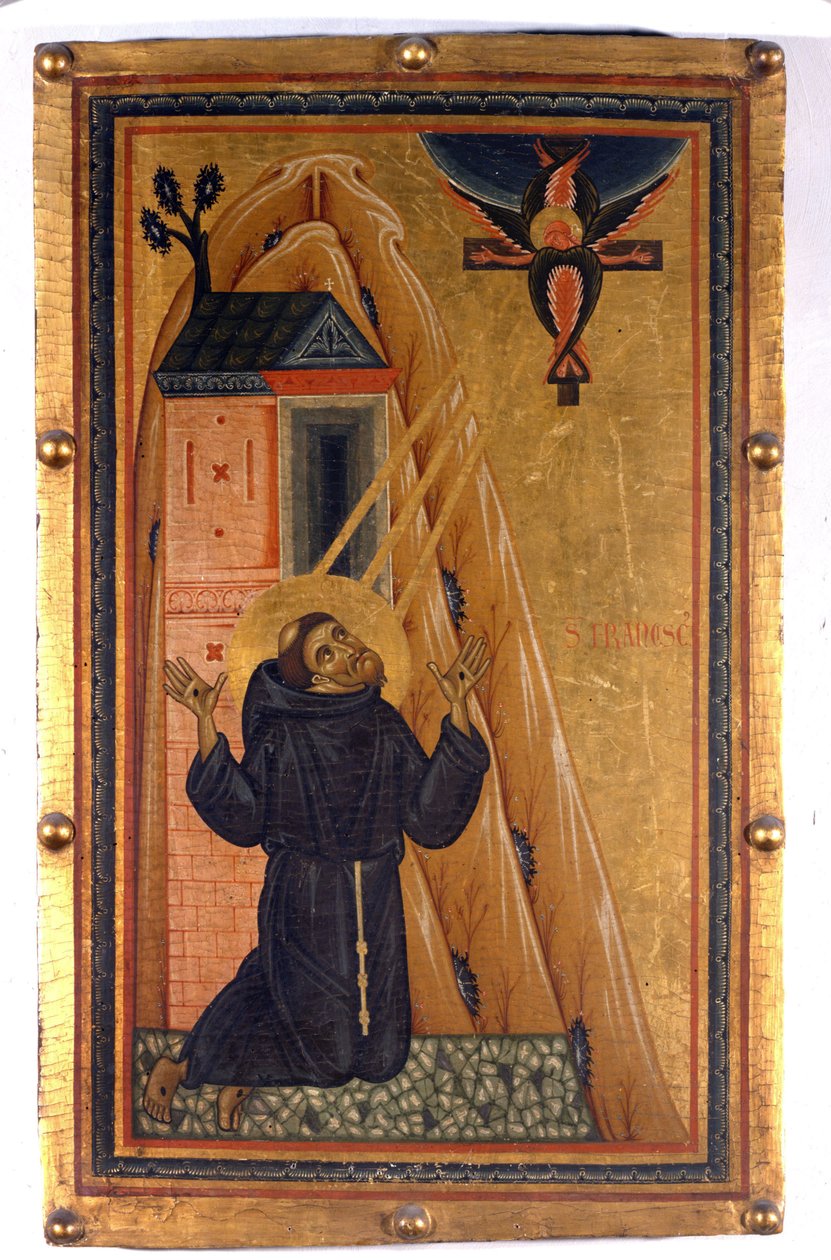 São Francisco de Assis com estigmas. Pintura sobre madeira do século XIII. Florença, Galeria Uffizi. de Unknown artist