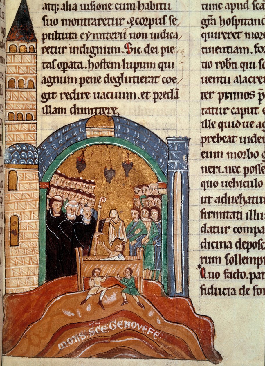 São Hugues de Cluny (1024-1109), Abadia de Cluny, resgata um morto em Paris. Miniatura retirada de uma colecção histórica e litúrgica de Unknown artist