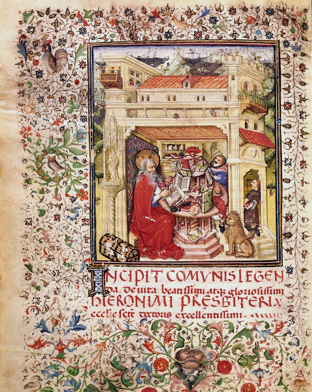 São Jerônimo em sua página de estudo extraída do manuscrito "Opuscola spiritualia et moralia" do século XV Roma, Biblioteca Vallicelliana de Unknown artist
