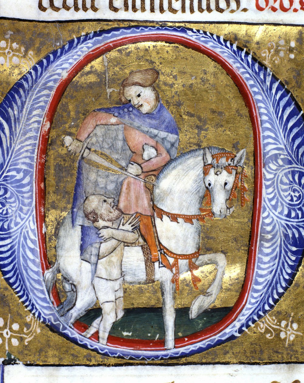 São Martinho partilhando o seu casaco com uma miniatura pobre do século XIV. Biblioteca Nazionale Braidense, Milão. de Unknown artist