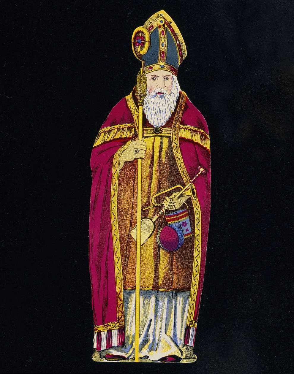 São Nicolau com brinquedos na mão. Papelão do século XIX. de Unknown artist