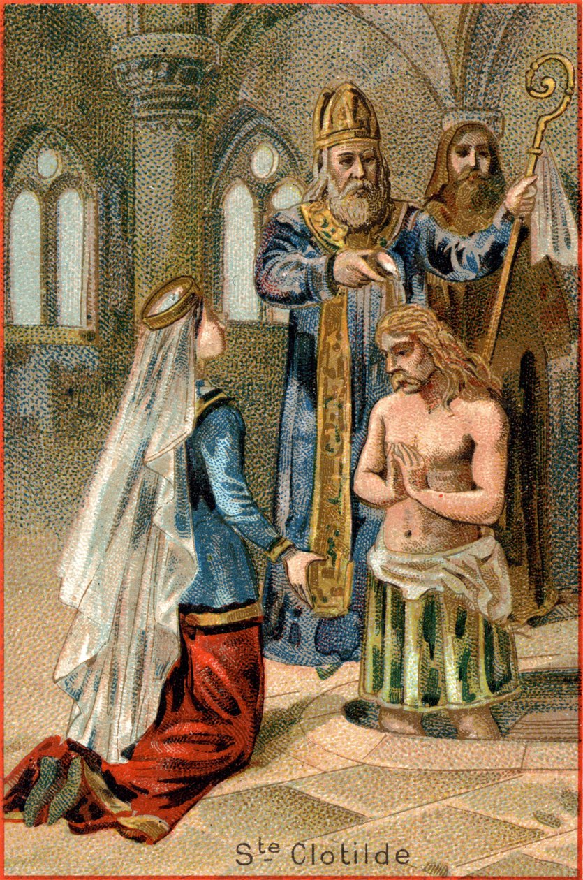 Santo Remi, eveque de Reims, baptizando Clóvis I (465-511), Rei dos Francos, 25 de Dezembro 496. À esquerda, Santa Clotilde. de Unknown artist