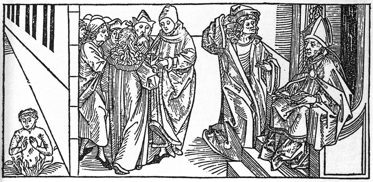 Santo Severin. Gravura de "Leben der Heiligen - sommerteil" (O livro do santo) de Jacobus (Tiago) de Voragine (1228-1298). Lubeck 1488. de Unknown artist