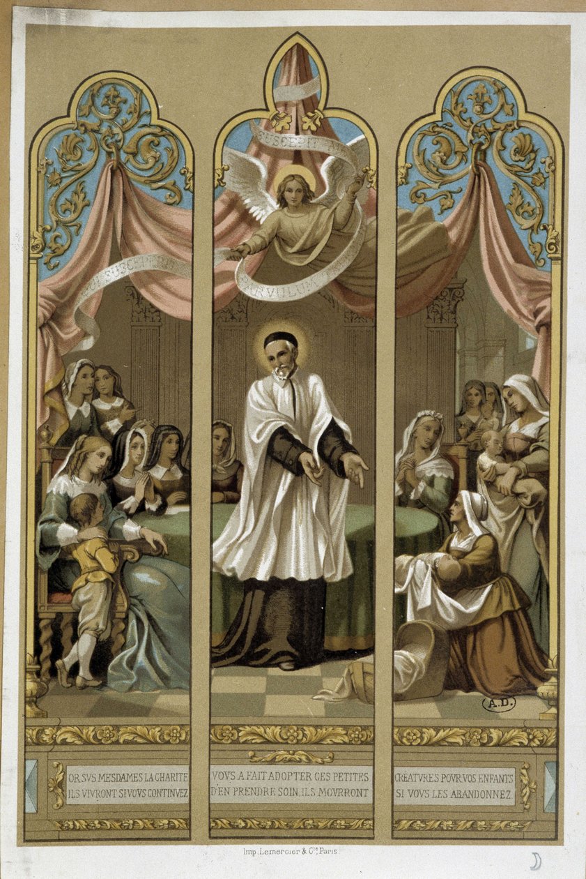 São Vicente de Paulo estabeleceu o trabalho dos Enfants Found - de acordo com o vitral 18 (?). de Unknown artist