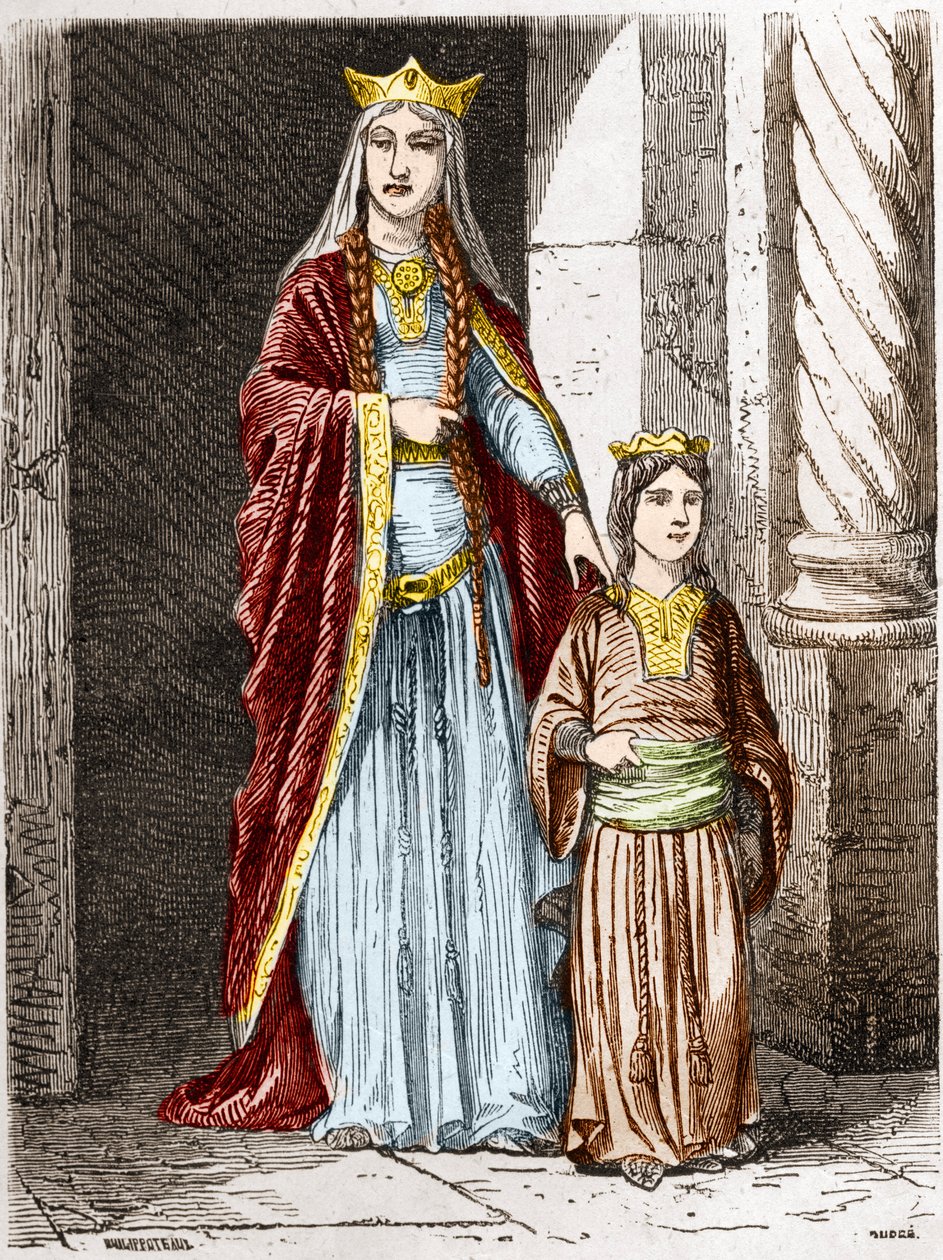 Sainte Bathilde (ou Batilde, Bathylle, Beaudour) (626-680), Rainha dos Francos com Clotaire. Gravura em "Histoire De France En Cent Paintings de Paul Lehugeur "1891 de Unknown artist