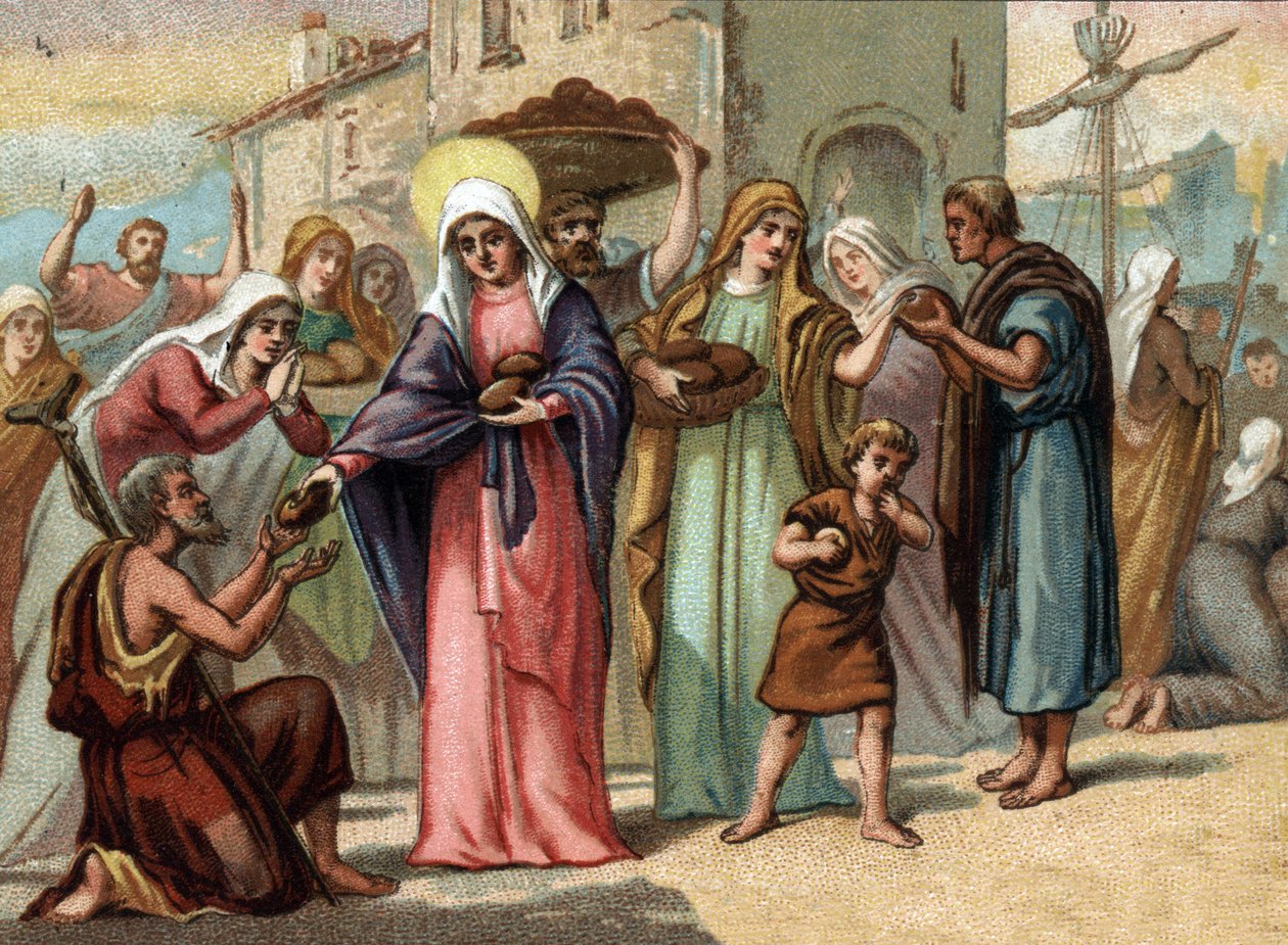 Sainte Genevieve (422-502), santa padroeira de Paris da fome. Cromolitografia por volta de 1890. de Unknown artist
