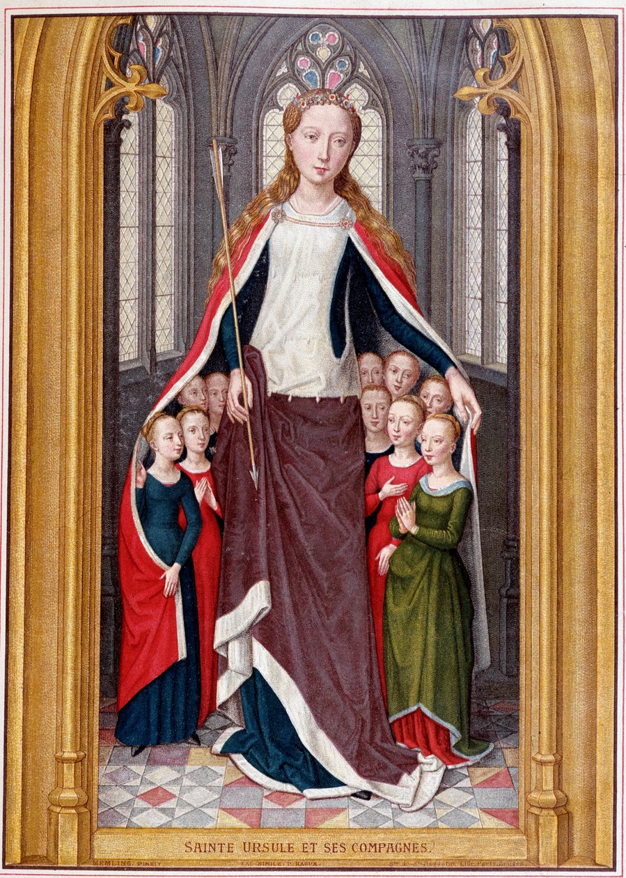 Sainte Ursula abriga seus companheiros sob seu casaco, após a caça a Santa Úrsula, Bruges, Memling de Unknown artist