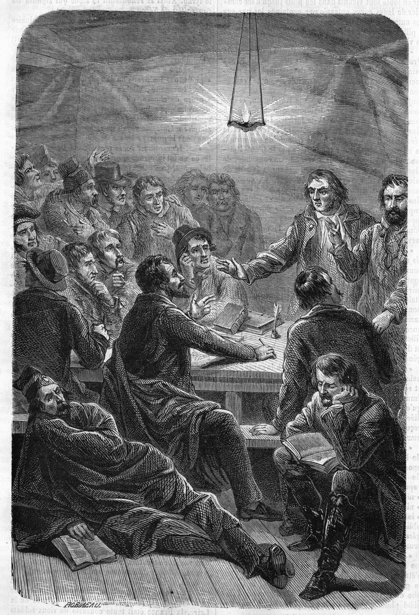 Venda (Reunião) de Carbonari. (Charbonnerie ou Carboneria, início do século XIX). Gravura de 1864. de Unknown artist