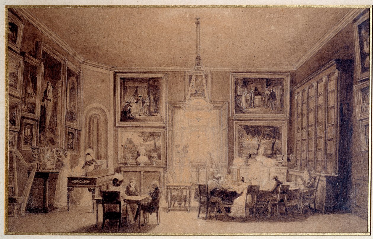 Salon de la reine de Hollande Hortense de Beauharnais (1783-1837) em Augsburgo. Gravura de Paris do século XIX. Biblioteca Thiers de Unknown artist