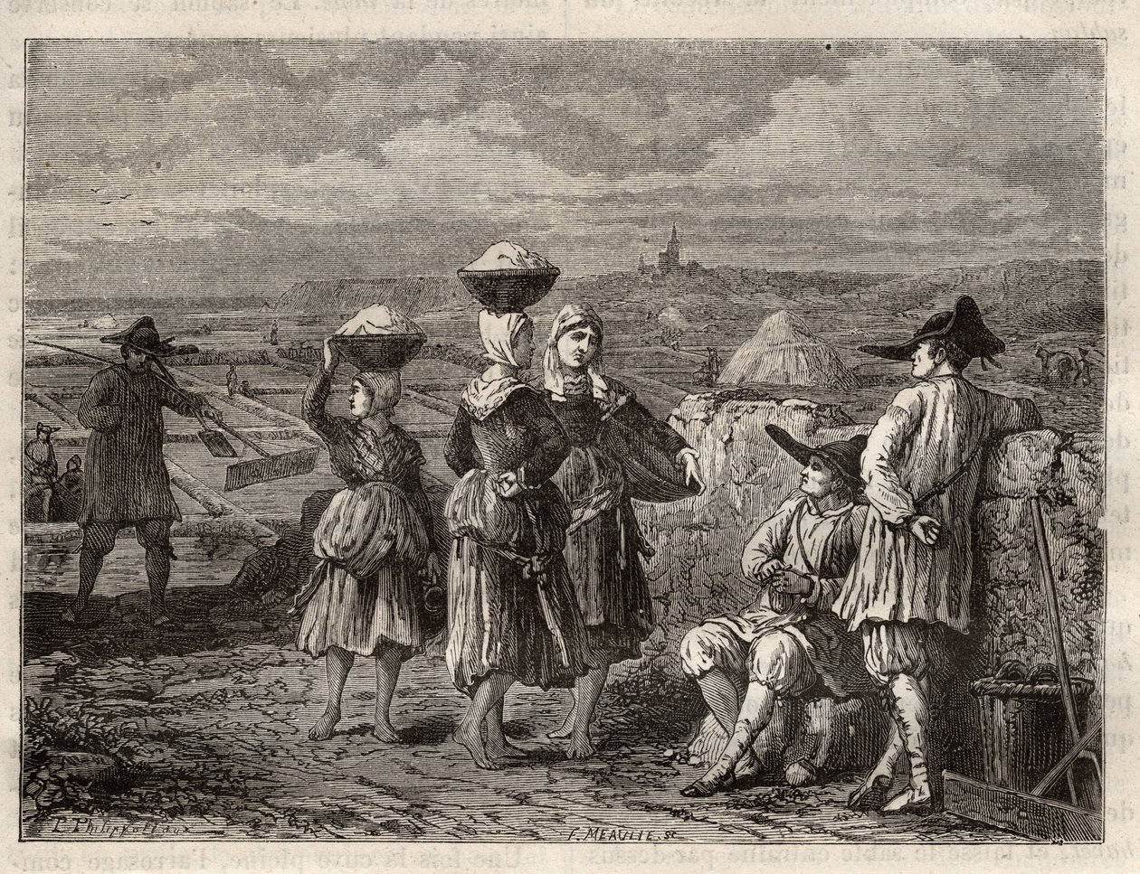 Lagoa de evaporação de sal na Bretanha - Paludiers e sauniers na Bretanha (França), pântanos salgados - gravura em 