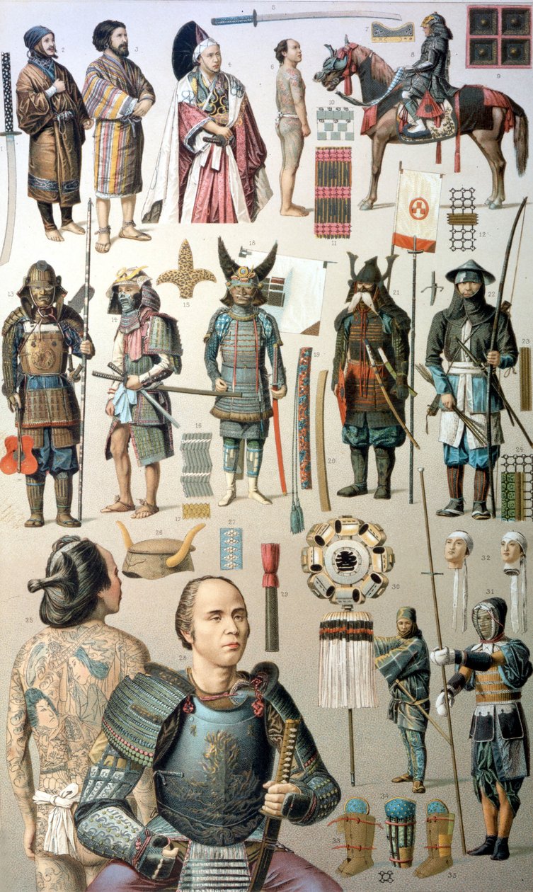 Fantasias, armas e armaduras de Samurai. Século XIX. de Unknown artist