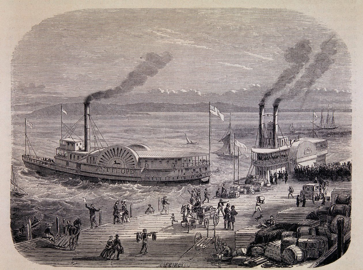 Doca de São Francisco e Barcos com Rodas de Remo (Califórnia) - no "Tour du Monde". de Unknown artist