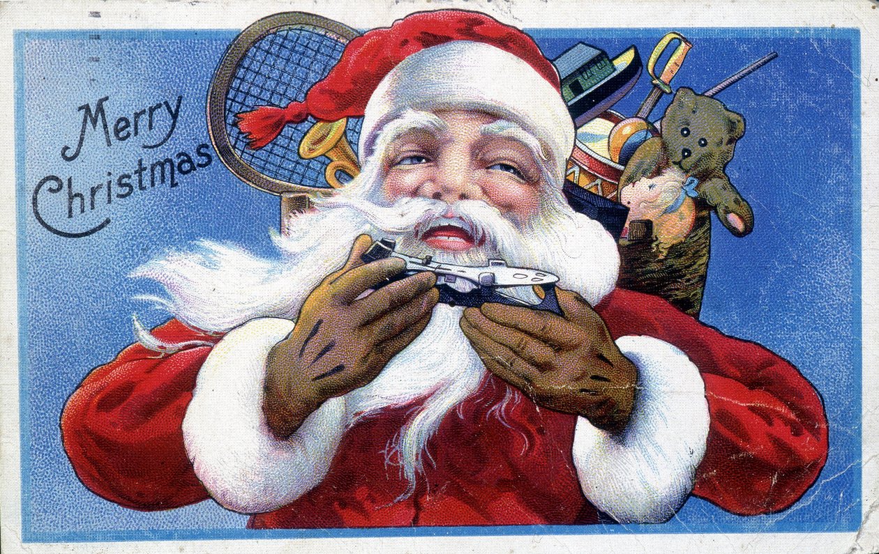 Papai Noel e seu capuz de brinquedo - cartão postal americano, final do século XIX de Unknown artist