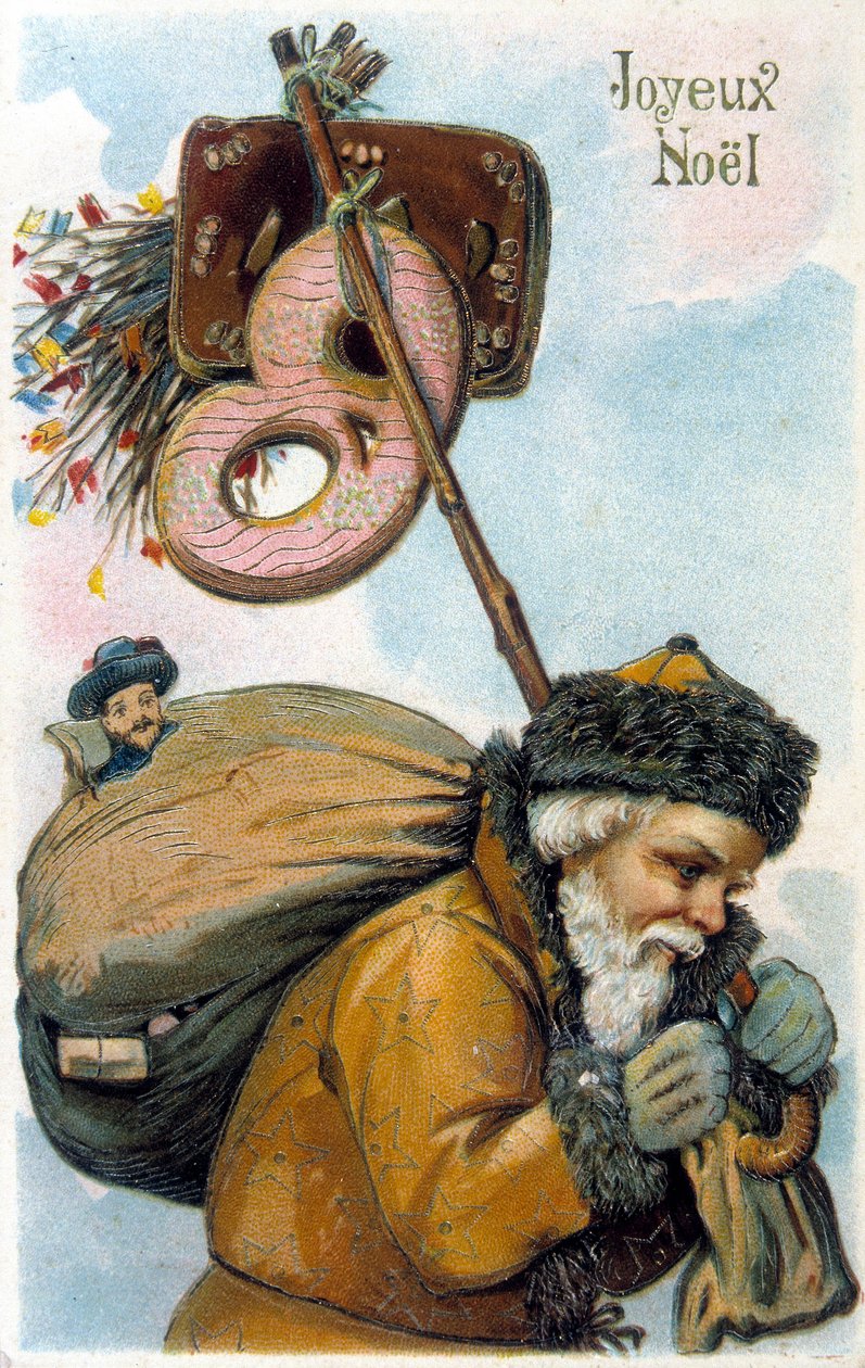 O Pai Natal a usar presentes nas costas. de Unknown artist