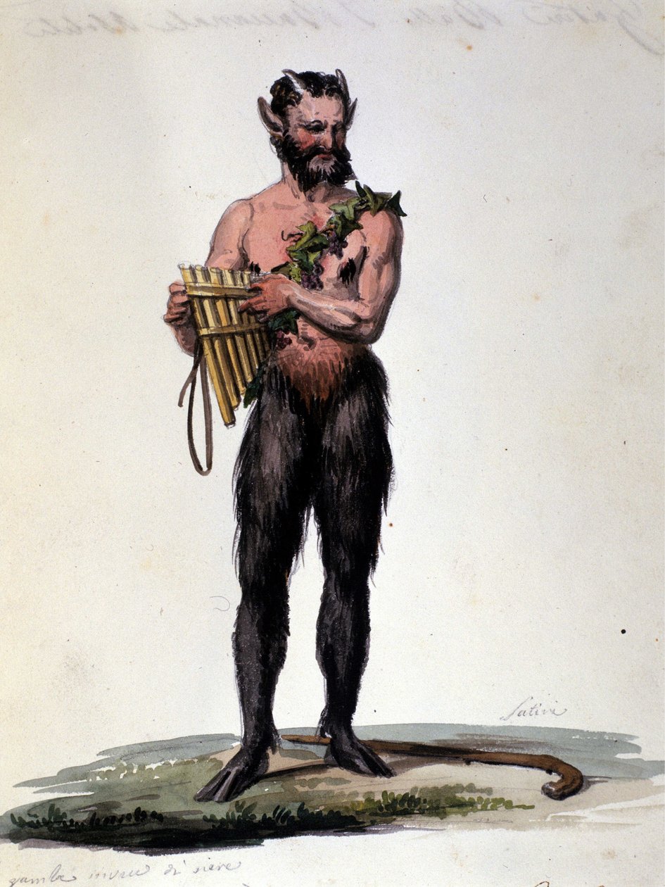 Satyre e música. Gravura do século XIX. de Unknown artist