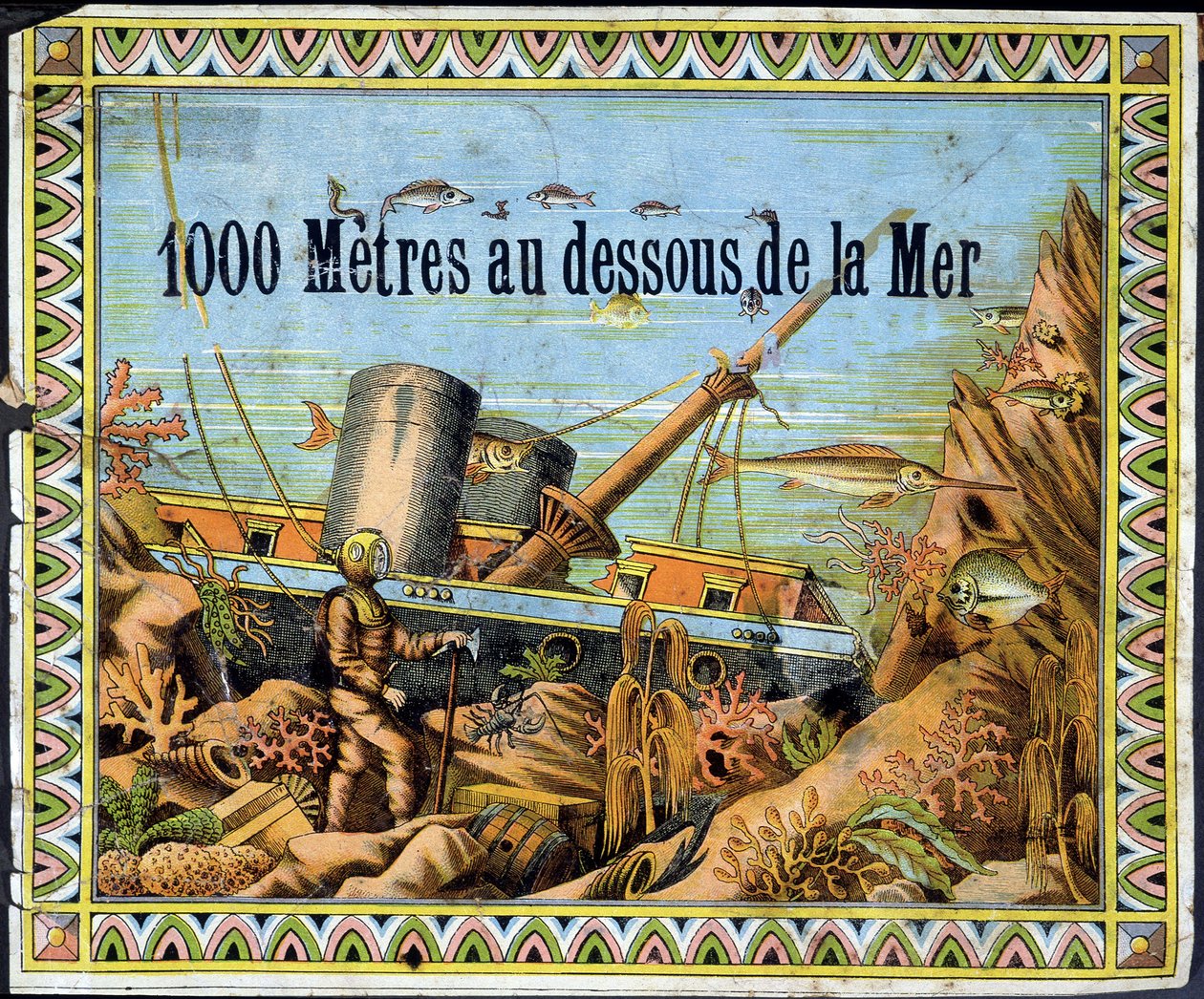 Scaphandler e barco naufragado - em "1000 metros abaixo do mar" por Jules Verne de Unknown artist