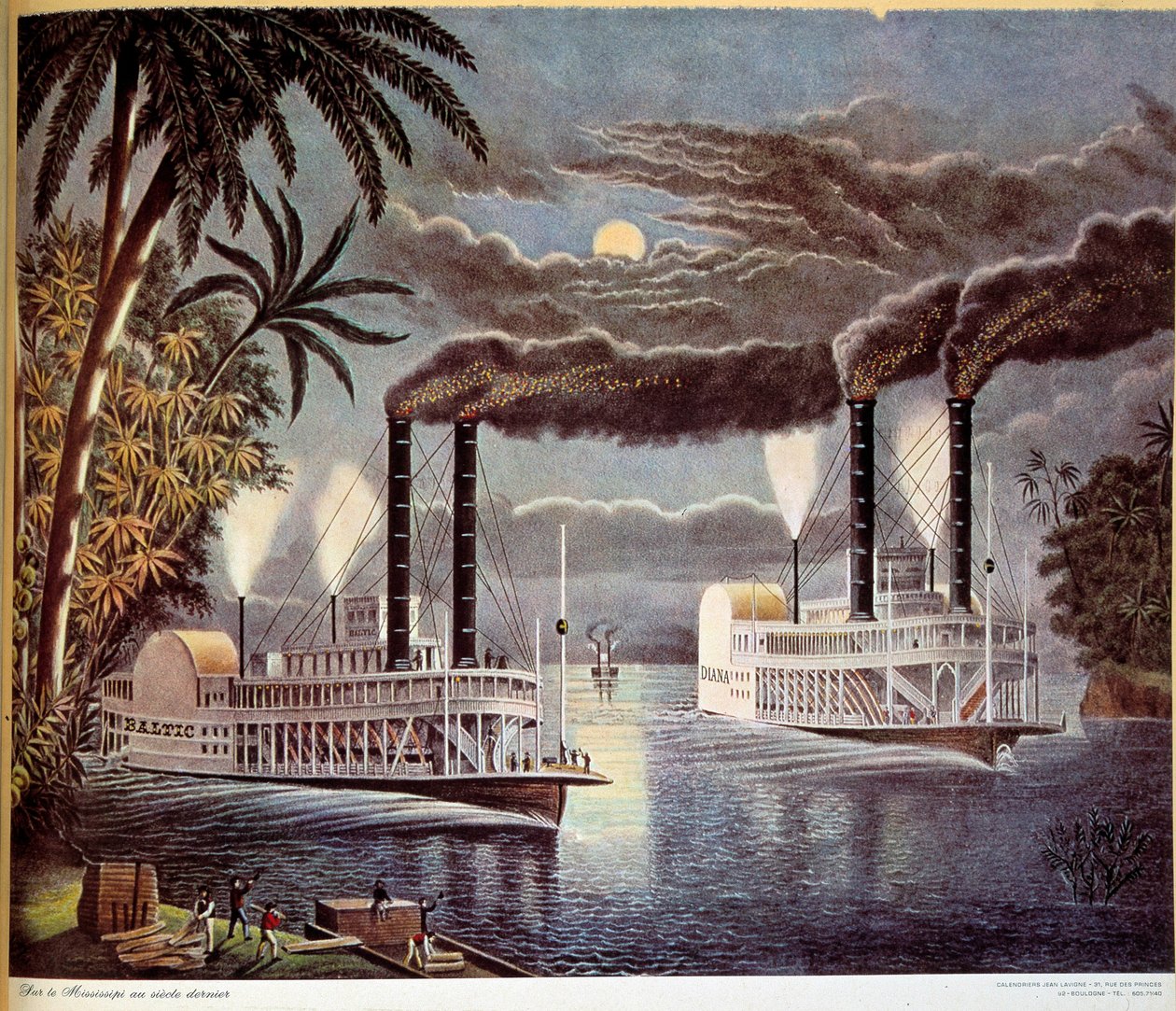 Cena da navegação de barco no rio Mississippi, nos Estados Unidos. Século XIX. Paris, Artes Decorativas de Unknown artist