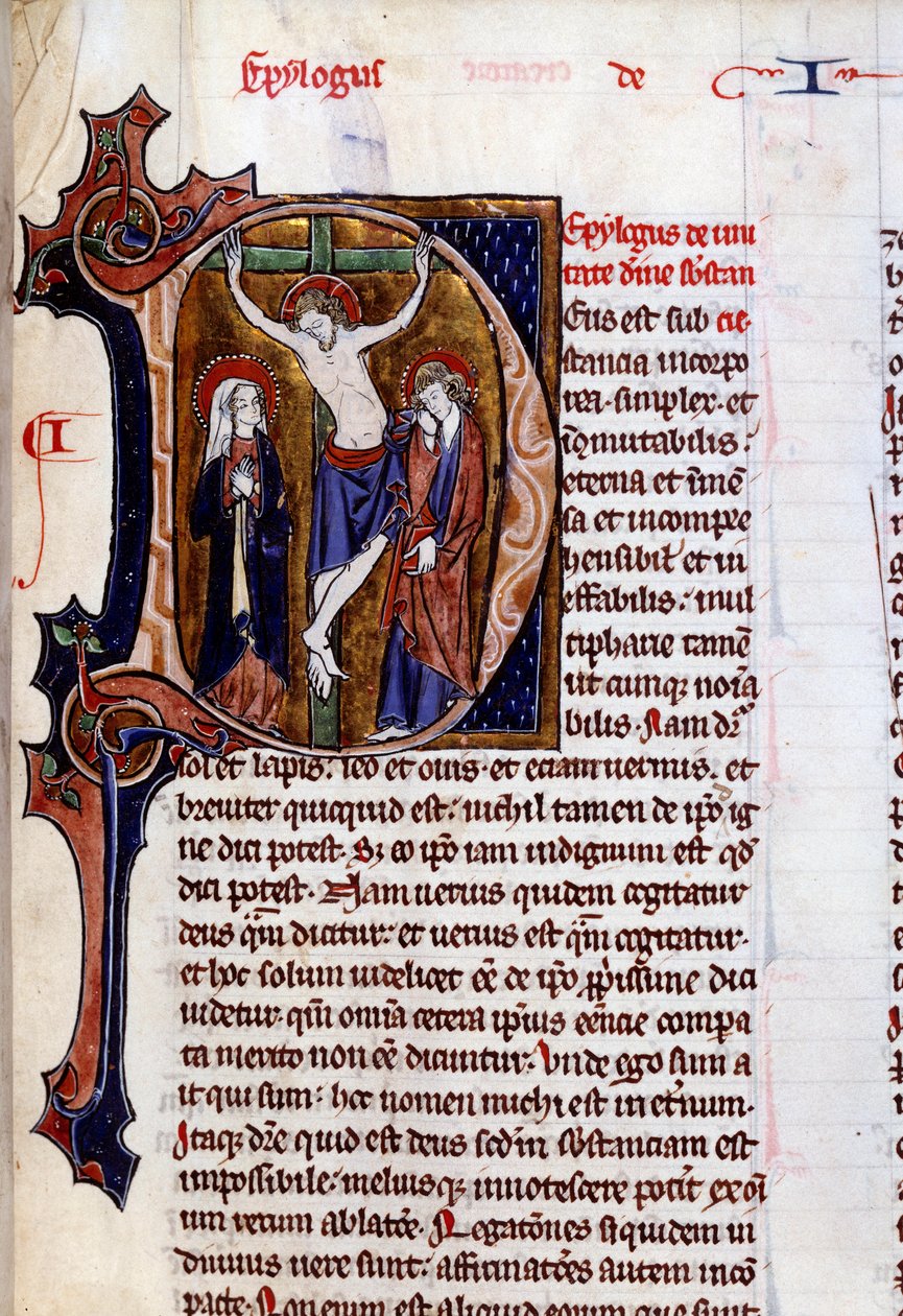 Cena de crucificação em papel timbrado (letra D). Miniture in "Speculum historiale" de Vincent De Beauvais (século XII) de Unknown artist