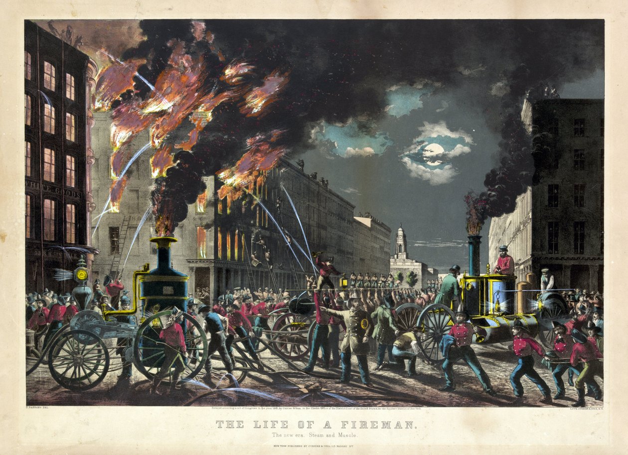Cena da vida diária dos bombeiros americanos de Unknown artist