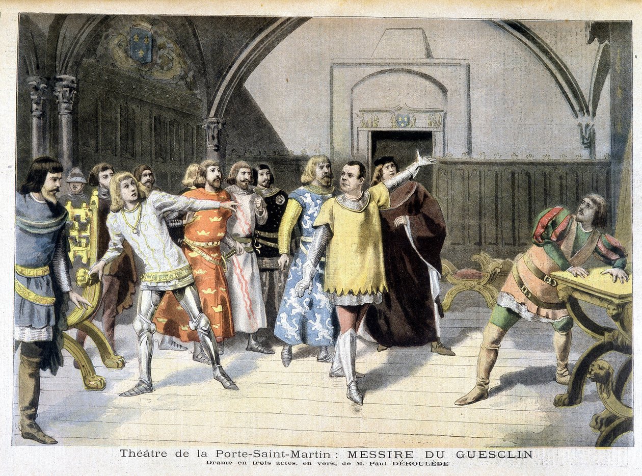 Cena da peça "Messire Du Guesclin", drama de Paul Déleède, representada no teatro da Porte Saint Martin. No jornal Le petit, no dia 11/03/1895. de Unknown artist