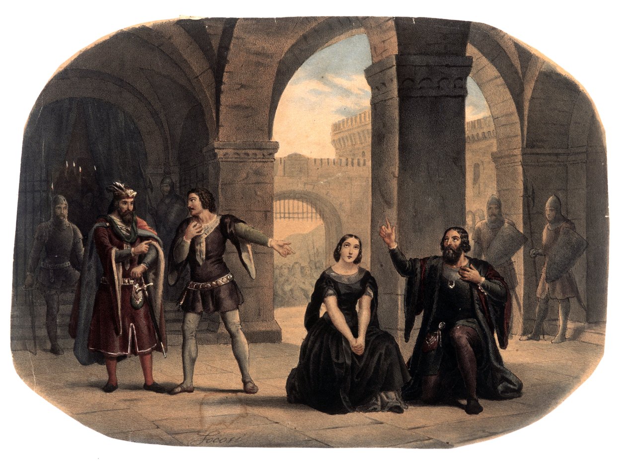 Cena retirada da ópera "La forza del destino" do compositor Giuseppe Verdi (1813-1901) Ilustração do final do século XIX de Unknown artist