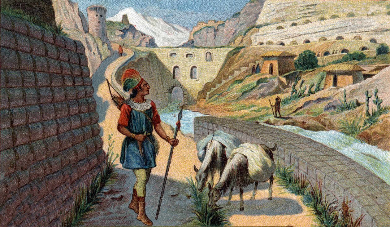 Cenas dos Reinos Desaparecidos: Chaussee of the Incas Chromolithography of the 19th century. de Unknown artist