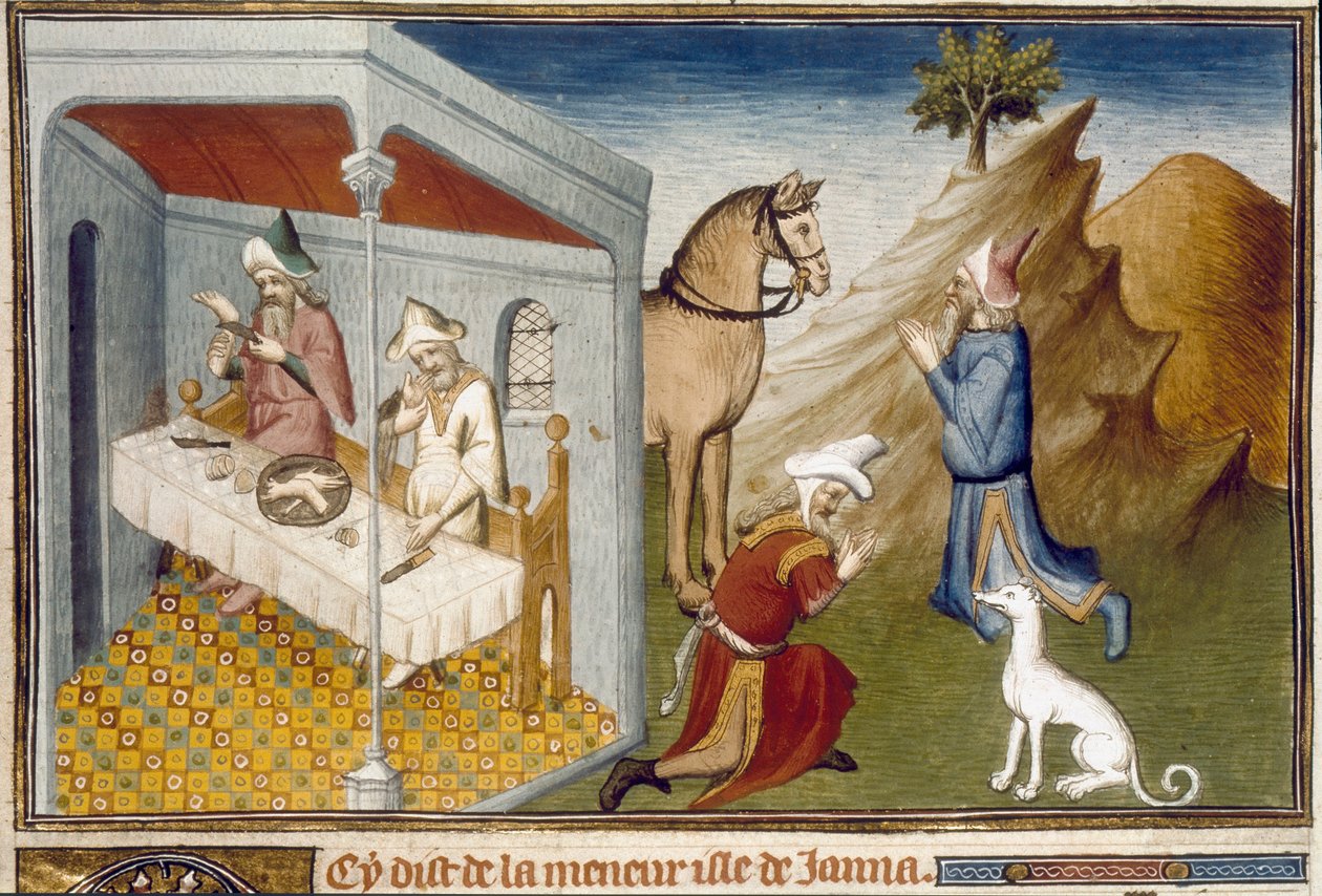 Cenas de antropofagia e idolatria em Sumatra Miniatura tiradas de Marco Polo (1254-1324) de Unknown artist