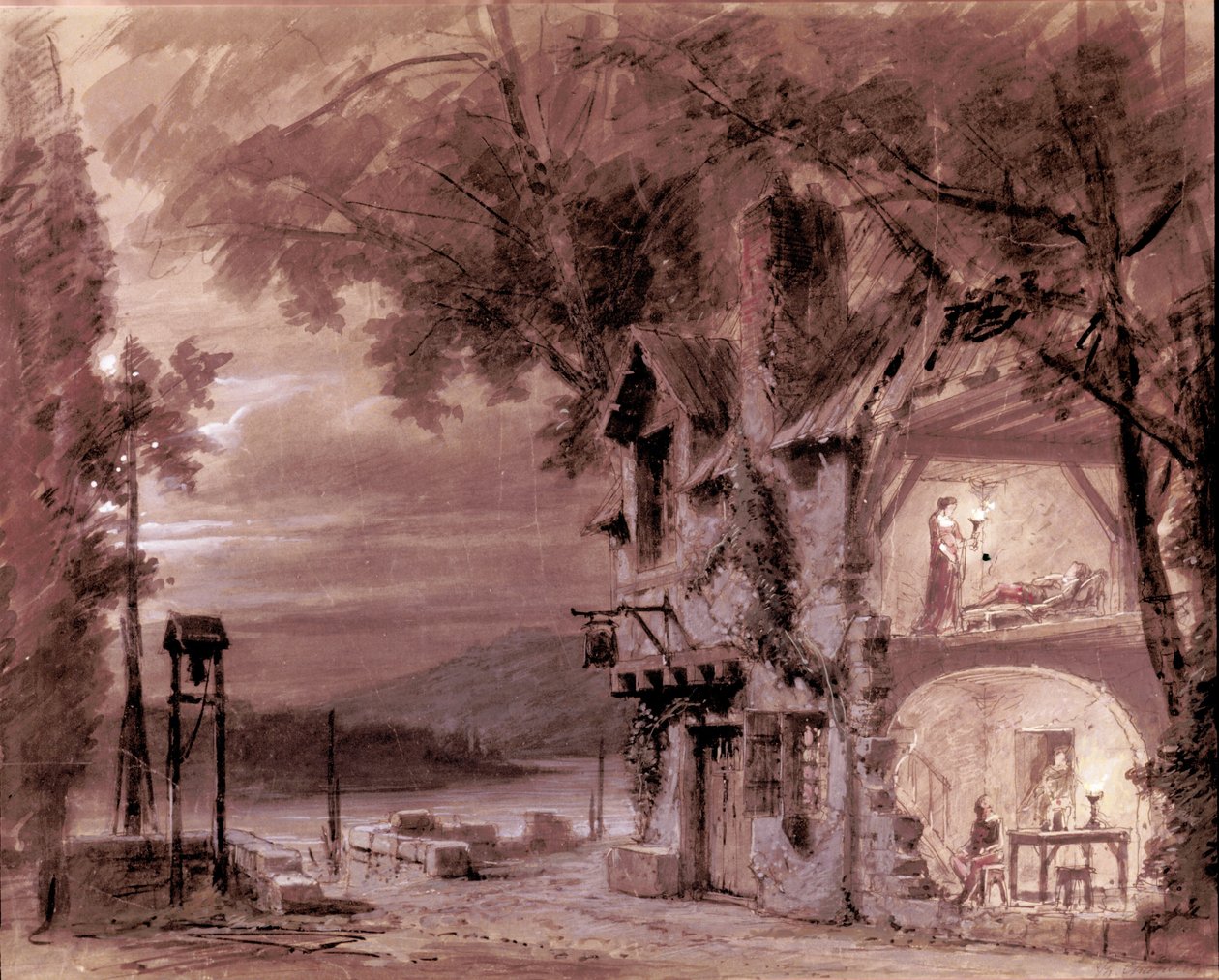 Cenografia de Philippe Chaperon para a ópera "Rigoletto" do compositor italiano Giuseppe Verdi (1813-1901) para a apresentação na Ópera de Paris de Unknown artist