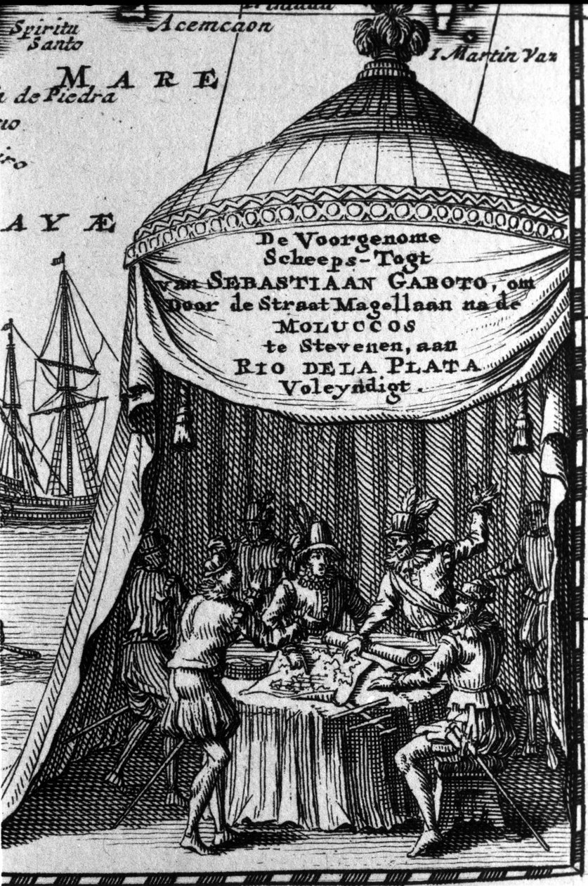 Sebastiano Caboto (Sebastien Cabot) representa no cartucho de um mapa de navegação com outros navegadores. O início do século XVII. de Unknown artist