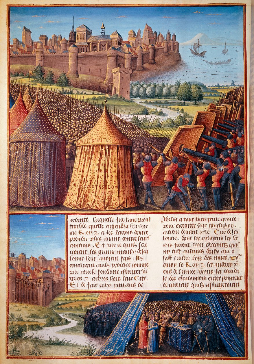 Segunda cruzada: vista do cerco de Ascalon em 1153 por Baudouin III (1131-1162). Miniatura tirada de "Les passages faits Outremer par les Français contre les Turks et autres Sarrazins et Moures Outremarine" de Sebastien Mamerot de Unknown artist