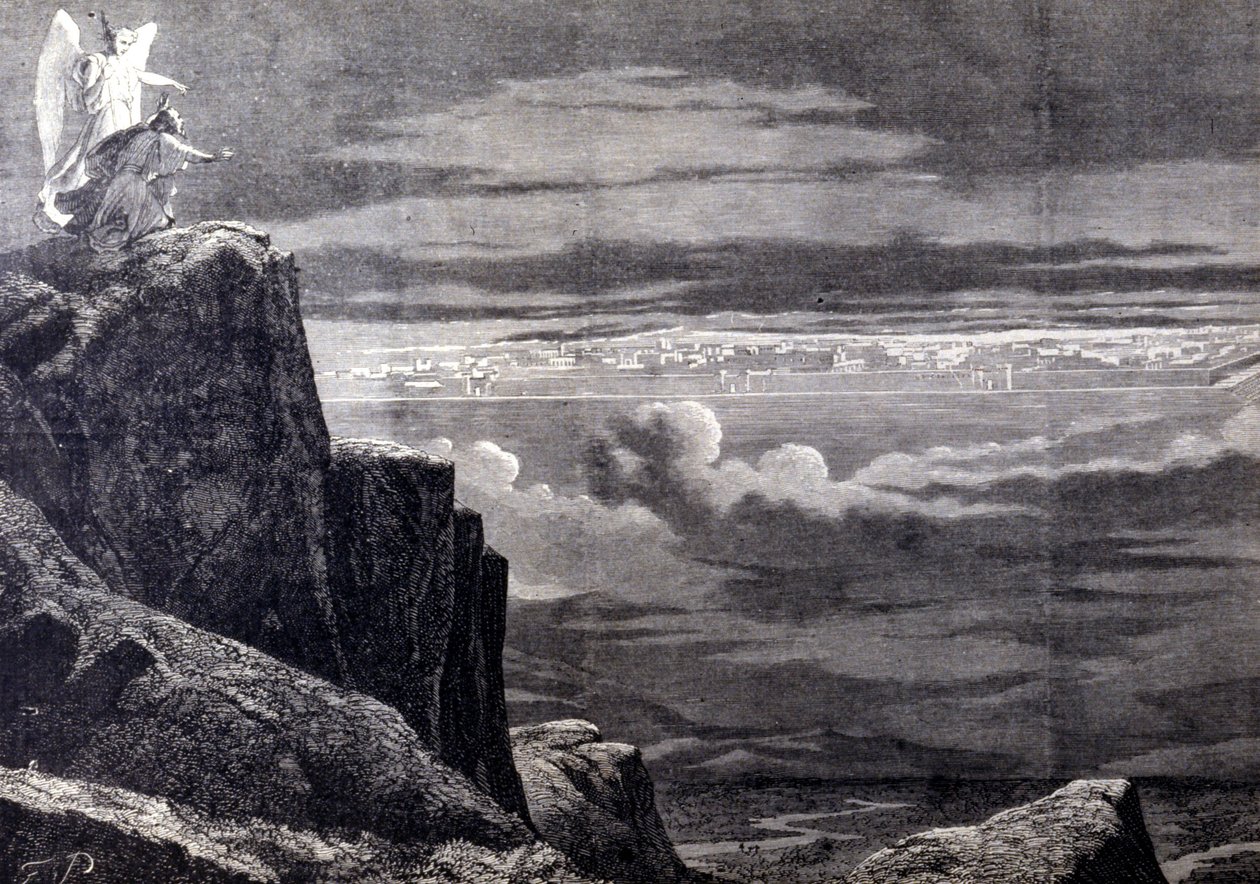 Vista da Jerusalém Celestial; imagem da Jerusalém terrestre após o Juízo Final, ela desce do céu para se estabelecer na Terra. Gravura do século XIX. de Unknown artist