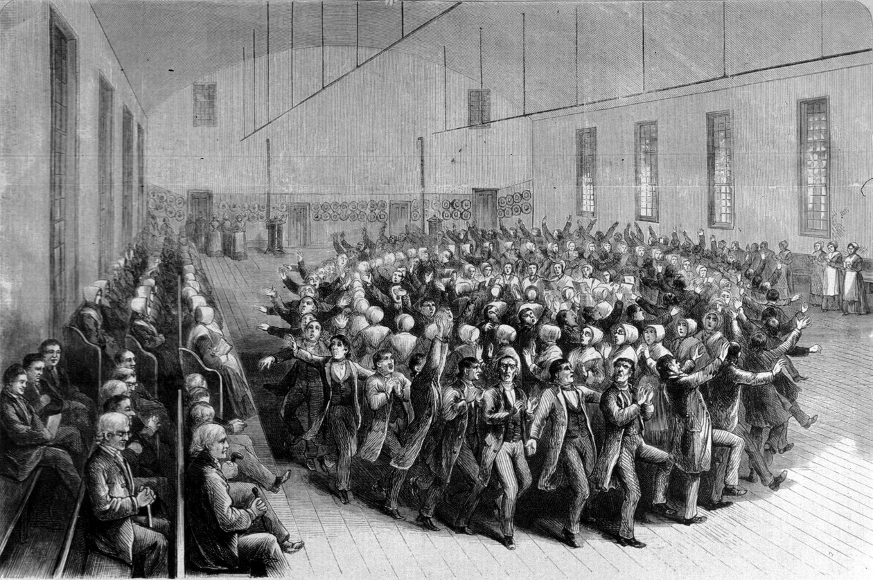 Procissão religiosa dos Quakers (dança) em Nova Iorque. Ilustração do século XIX. de Unknown artist