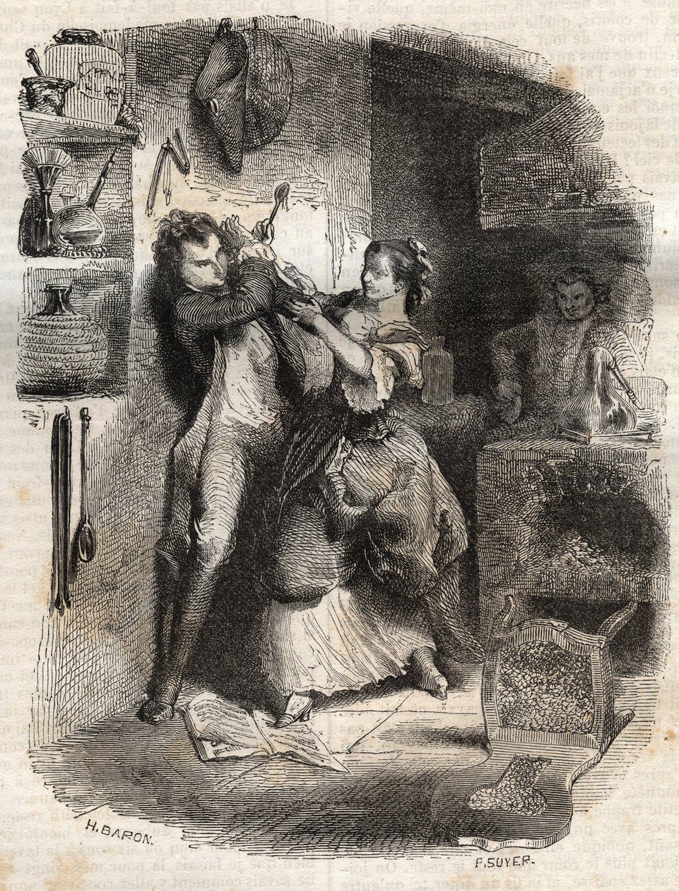 Ela manchou-me a cara, e tudo isto estava delicioso - Ilustração para as "confissões" de Jean-Jacques (Jean Jacques) Rousseau (1712-1778) - gravura de 1849 de Unknown artist