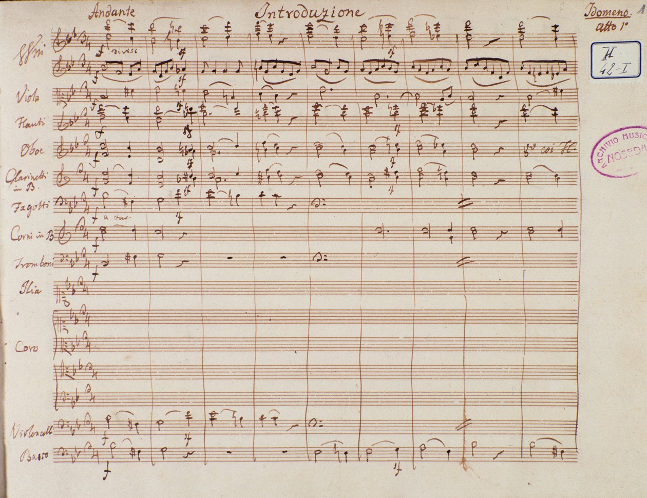 Página de música para Idomenee, rei de Creta, ópera de Mozart, versão de Lichtenthal (1843) de Unknown artist