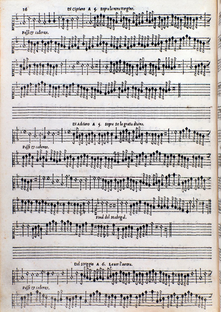 Página de música de tratado sobre ornamentação de Girolamo della Casa de Unknown artist