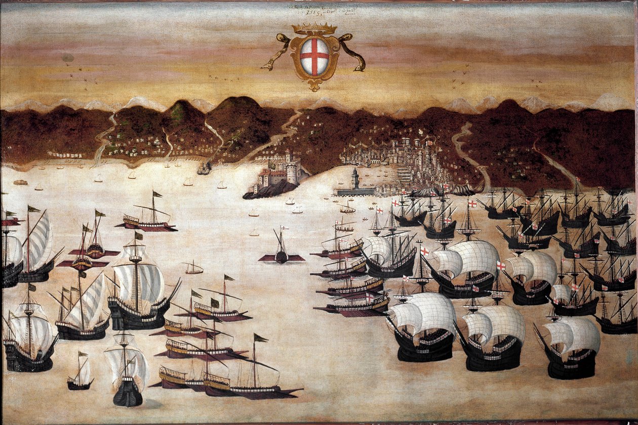 Navios no porto de Genes (pintura do século XVI) de Unknown artist
