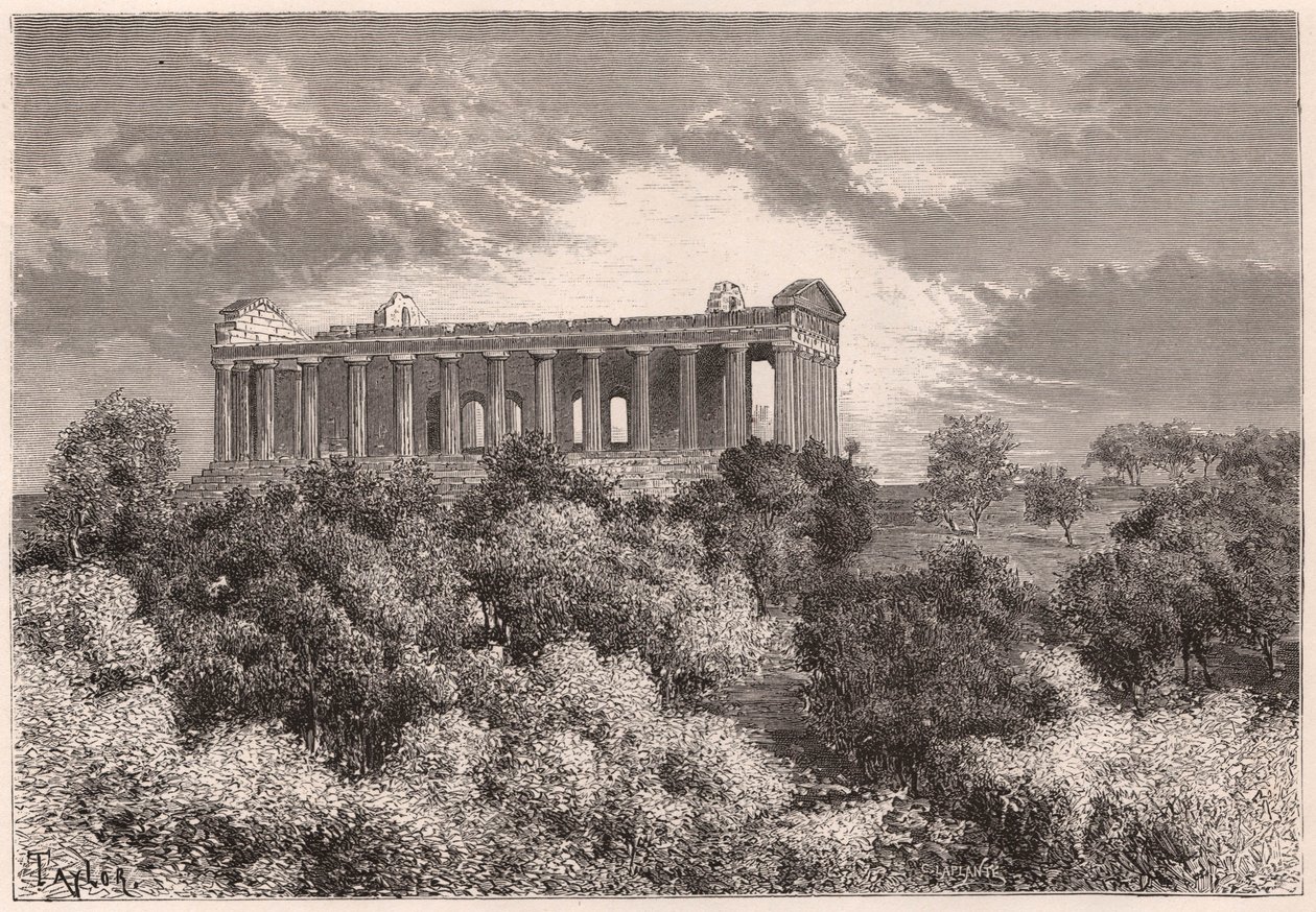 Vista lateral, de, a, antiga, Hellenic, templo concórdia, em, agrigento, em, sicília, itália de Unknown